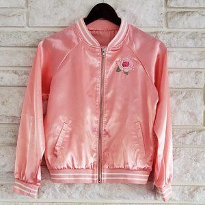 Pink Bomber Jacket with Rose Applique
